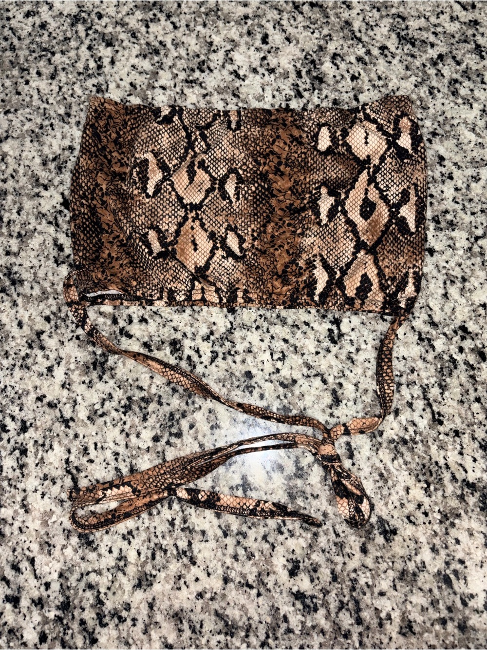 Snake Print Strapless Crop Top - Brown & Black